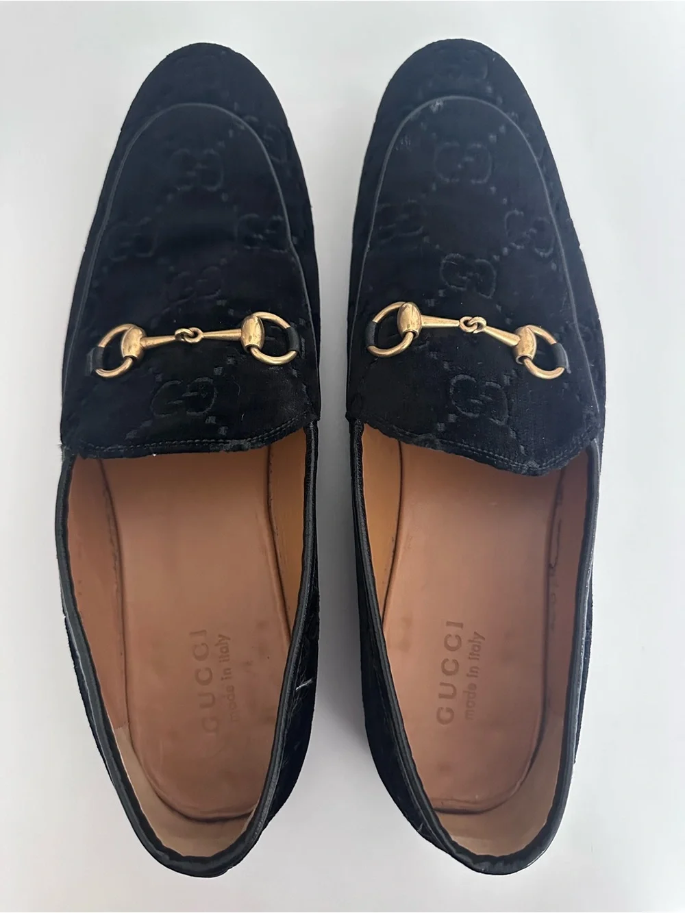 Gucci Black Velvet Horsebit Loafers with GG Monogram